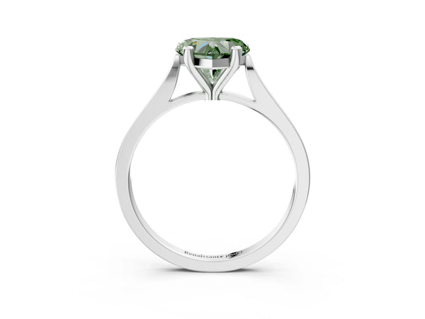 Platinum Fancy Green Heart  Solitaire Diamond Ring with Four-Prong Setting and Tapered Band