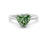 Platinum Fancy Green Heart  Solitaire Diamond Ring with a Classic Band and Four-Prong Setting