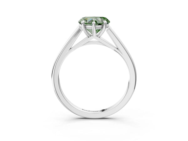 Platinum Fancy Green Heart  Solitaire Engagement Ring with Four-Prong Setting and Classic Band