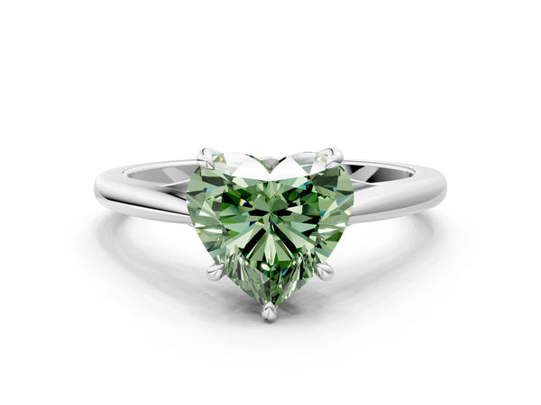 Platinum Fancy Green Heart  Solitaire Engagement Ring with Four-Prong Setting and Classic Band