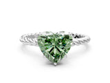 Platinum Fancy Green Heart  Solitaire Twist Band Ring with Four-Prong Setting