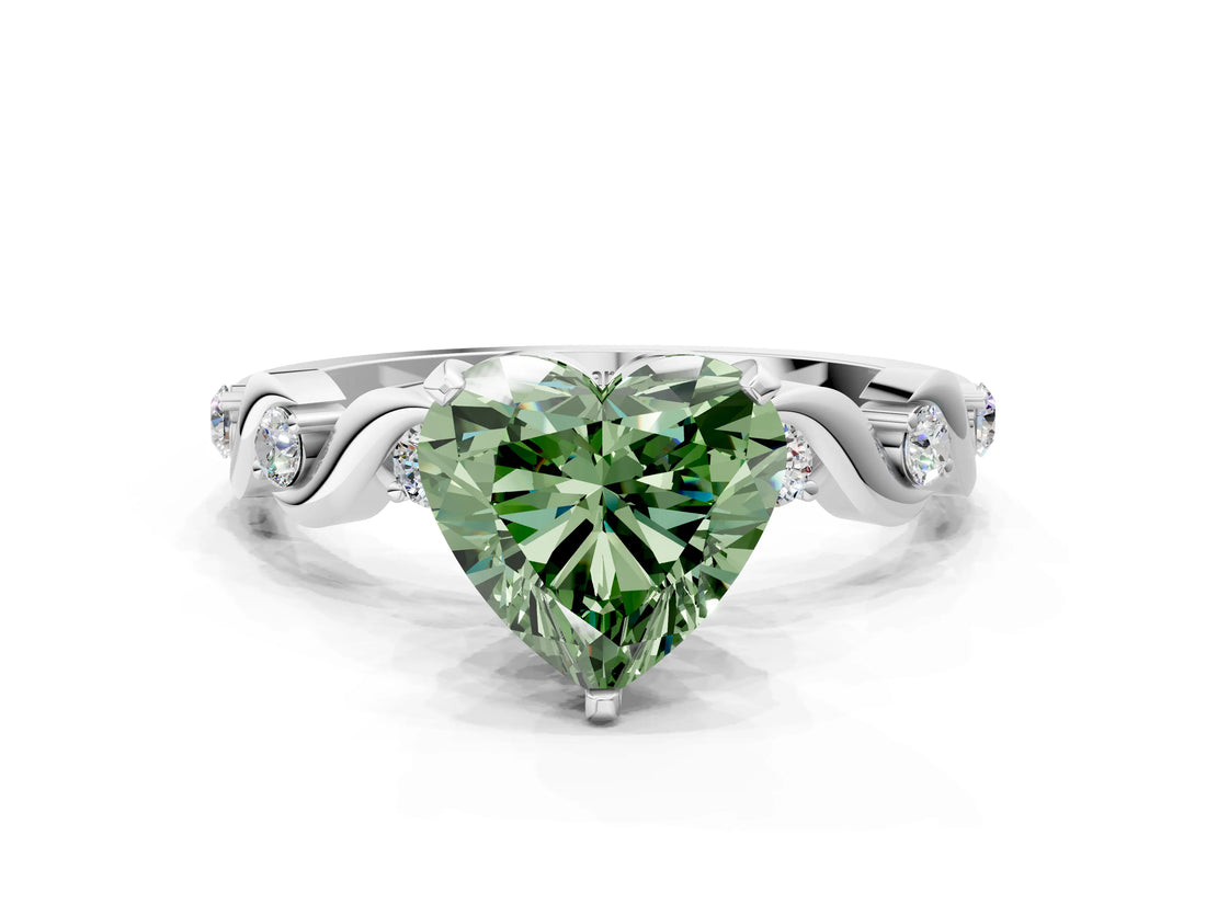 Platinum Fancy Green Heart  Solitaire Twisted Band with Prong Setting 1