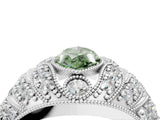 Platinum Fancy Green Marquise Cut Brilliant Halo Pave Diamond Milgrain Ring_10
