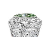 Platinum Fancy Green Marquise Cut Brilliant Halo Pave Diamond Milgrain Ring_11