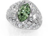 Platinum Fancy Green Marquise Cut Brilliant Halo Pave Diamond Milgrain Ring_7