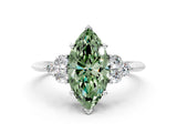 Platinum Fancy Green Marquise Cut Cut Diamond Cluster Ring with Solitaire Band and Four-Prong Setting_25