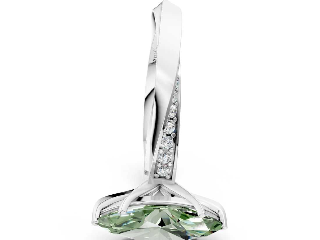Platinum Fancy Green Marquise Cut Diamond Engagement Ring with Side Stone Accents and Four-Prong Setting_36
