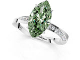 Platinum Fancy Green Marquise Cut Diamond Engagement Ring with Side Stone Accents and Four-Prong Setting_37