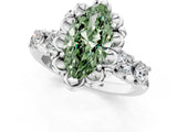 Platinum Fancy Green Marquise  Cut Diamond Floral Halo Engagement Ring with Shared Prong Setting 1