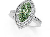 Platinum Fancy Green Marquise Cut Diamond Milgrain Halo Engagement Ring with Round Pavé Band and Prong Setting_13