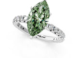 Platinum Fancy Green Marquise Cut Diamond Pavé Solitaire Ring with Round Band and Prong Setting_1