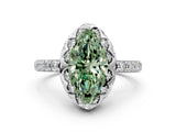 Platinum Fancy Green Marquise Cut Diamond Scalloped Halo Engagement Ring with Round Shared Prong Band