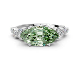 Platinum Fancy Green Marquise Cut Diamond Scattered Round Accent Ring with Prong Setting