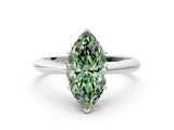 Platinum Fancy Green Marquise Cut Diamond Solitaire Engagement Ring with Cathedral Setting and Four-Prong Mount_12