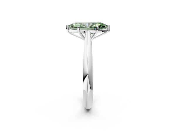 Platinum Fancy Green Marquise Cut Diamond Solitaire Engagement Ring with Cathedral Setting and Four-Prong Mount