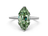 Platinum Fancy Green Marquise Cut Diamond Solitaire Ring with Flower Prong Setting and Classic Band_12