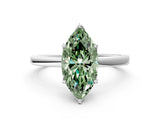 Platinum Fancy Green Marquise Cut Diamond Solitaire Ring with Thin Band and Prong Setting