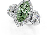 Platinum Fancy Green Marquise Cut Diamond Three-Stone Halo Ring with Prong Setting and Pavé Accents_13