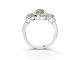 Platinum Fancy Green Marquise Cut Diamond Three-Stone Halo Ring with Prong Setting and Pavé Accents_15