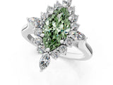 Platinum Fancy Green Marquise Cut Halo Diamond Cluster Ring with Marquise and Round Stones on a White Gold Band with Prong Setting_1