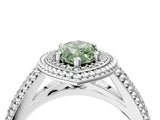 Platinum Fancy Green Marquise Cut Halo Diamond Ring with Beaded Split Shank and Four-Prong Setting_10