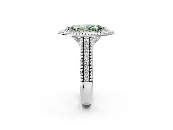 Platinum Marquise Beaded Halo Engagement Ring Setting for Fancy Green Center with Pave