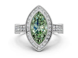 Platinum Fancy Green Marquise Cut Halo Diamond Split Shank Pave Ring_12