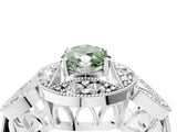 Platinum Fancy Green Marquise Cut Halo Milgrain Diamond Engagement Ring with Leaf Band and Four-Prong Setting_16