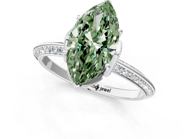 Platinum Marquise Graduated Pave Engagement Ring Setting for Fancy Green Center