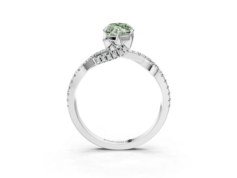 Platinum Fancy Green Marquise Cut Solitaire Twist Pave Diamond Engagement Ring with Prong Setting_69
