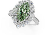 Platinum Fancy Green Marquise  Halo Milgrain Pave Diamond Ring with Four-Prong Setting 2