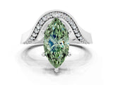 Platinum Fancy Green Marquise  Solitaire Diamond Engagement Ring with Pave Band and Four-Prong Setting 1