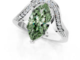 Platinum Fancy Green Marquise  Solitaire Diamond Engagement Ring with Pave Band and Four-Prong Setting 2