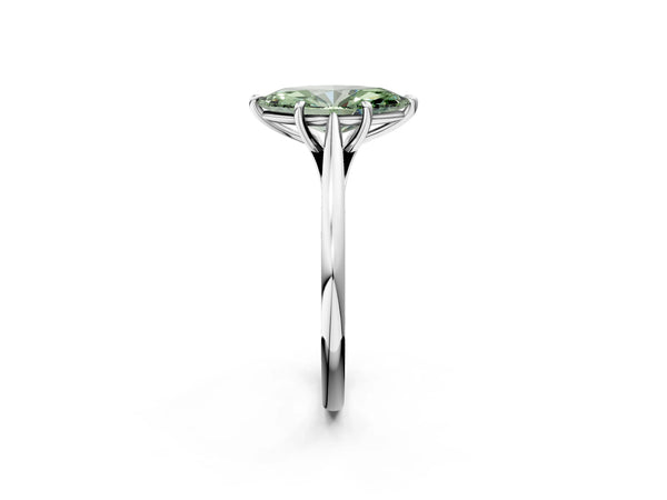 Platinum Fancy Green Marquise  Solitaire Engagement Ring with Four-Prong Setting and Classic Band
