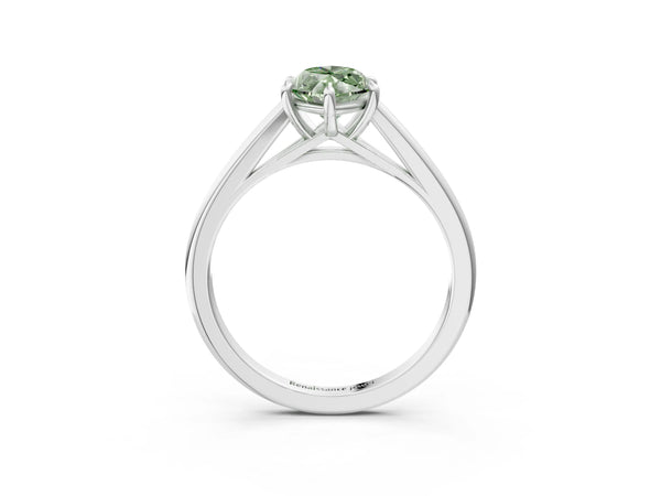 Platinum Fancy Green Marquise  Solitaire Engagement Ring with Four-Prong Setting and Classic Band