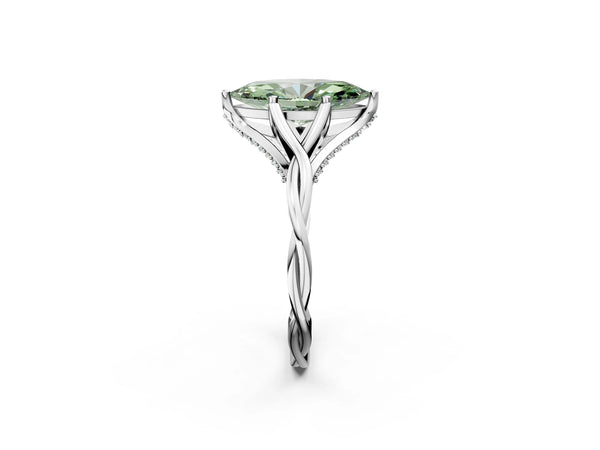 Platinum Fancy Green Marquise  Solitaire Twist Band Six-Prong Setting