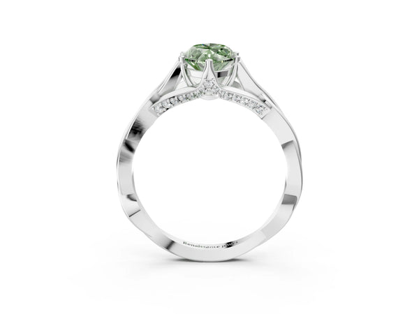 Platinum Fancy Green Marquise  Solitaire Twist Band Six-Prong Setting