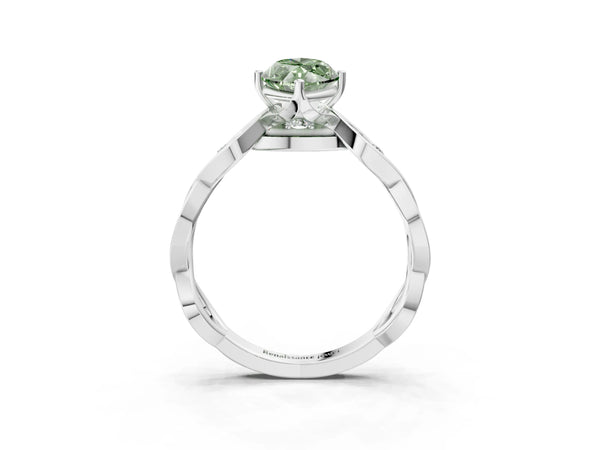 Platinum Fancy Green Marquise  Solitaire Twist Band with Leaf Prong Setting