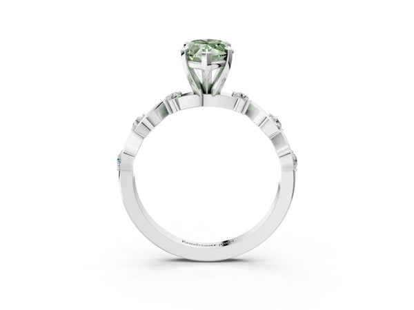 Platinum Fancy Green Marquise  Solitaire Twisted Band with Prong Setting