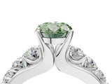 Platinum Fancy Green Oval  Brilliant Solitaire with Side Stones on a Pave Band and Four-Prong Setting_16