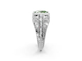 Platinum Fancy Green Oval Cut Brilliant Milgrain Filigree Diamond Ring with Square Prong Setting_8