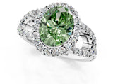 Platinum Fancy Green Oval Cut Cut Diamond Halo Engagement Ring with Open Split Pavé Band_7
