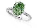 Platinum Fancy Green Oval Cut Diamond Brilliant Solitaire Ring with Pavé Band and Four-Prong Setting_37