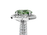 Platinum Fancy Green Oval Cut Diamond Double Halo Ring with Split Shank and Four-Prong Setting_11