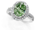 Platinum Fancy Green Oval Cut Diamond Double Halo Ring with Split Shank and Four-Prong Setting_7