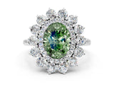 Platinum Fancy Green Oval Cut Diamond Floral Double Halo Engagement Ring with Prong Setting_145