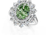 Platinum Fancy Green Oval Cut Diamond Floral Double Halo Engagement Ring with Prong Setting_20