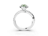 Platinum Fancy Green Oval Cut Diamond Halo Ring with Round Split Shank and Prong Setting_3