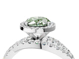 Platinum Fancy Green Oval Cut Diamond Halo Ring with Round Split Shank and Prong Setting_4