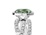Platinum Fancy Green Oval Cut Diamond Halo Ring with Round Split Shank and Prong Setting_5